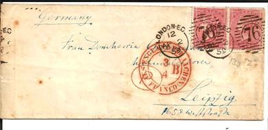 GBV058/ Mi.Nr.13yz, 1859 Ex London  Nach Leipzig Via Aachen, Franco - Storia Postale