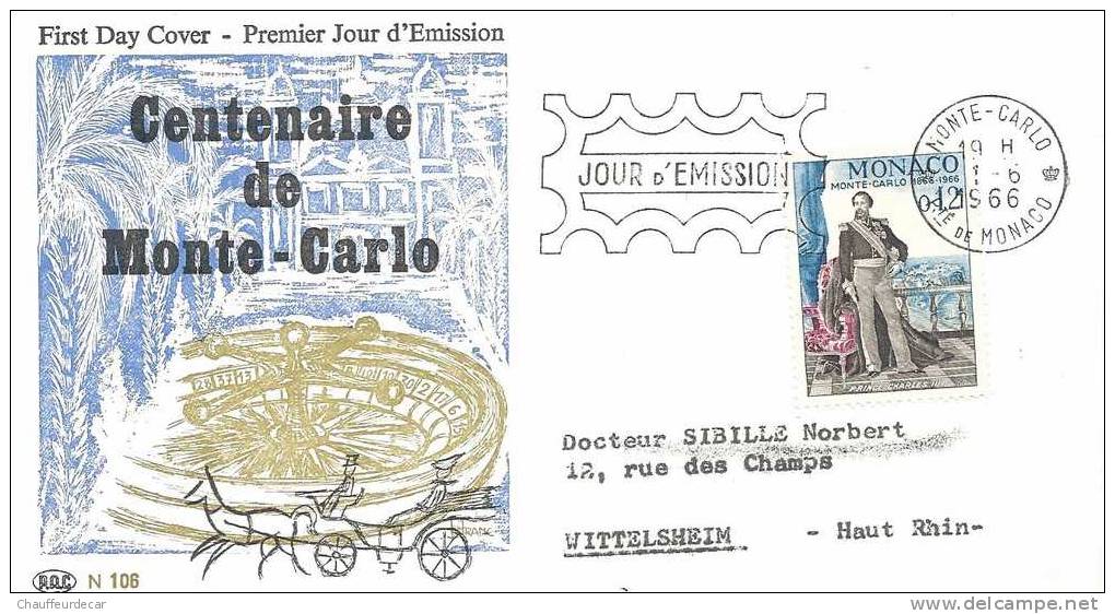 FDC  1er JOUR    CENTENAIRE DE MONTE-CARLO 1966 - FDC