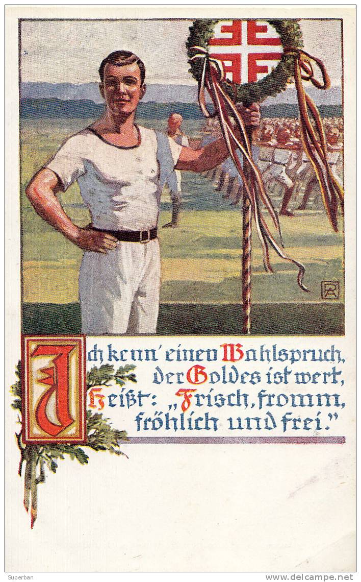 WIEN : FRISCH, FROMM, FRÖHLICH UND FREI : GYMNASTE -  ILLUSTRATION SIGNÉE: P.A. - ANNÉE: ENV. 1910 - 1915 (e-695) - Gymnastique