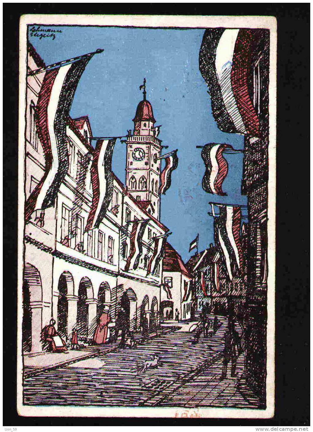 GERMANY STREET - RED CROSS Vintage Postcard 23133 - Croce Rossa