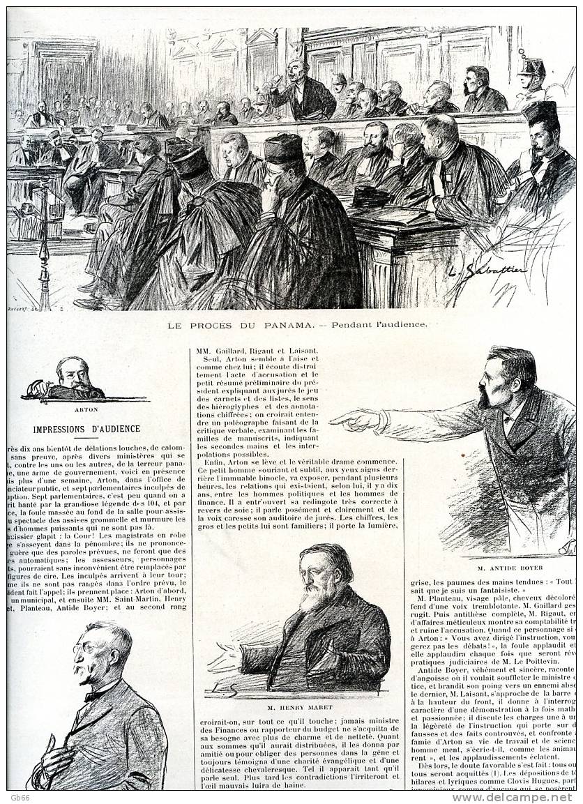 Procès Du Panama, Impressions D´audience, Dessins De Sabattier       Gravure    1898 - Collections