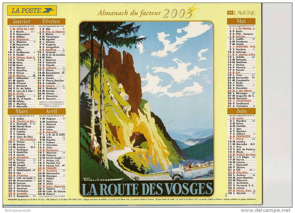 CHEMIN DE FER DE L'EST  SUR CALENDRIER DU FACTEUR   --   2003 - Grossformat : 2001-...