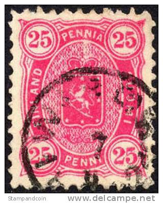 Finland #22a XF Used 25p Rose Of 1875 - Oblitérés