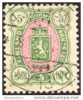 Finland #44 XF Used 5m Green & Rose From 1890 - Usati