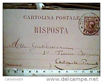 INTERO POSTALE  RISPOSTA 7 E MEZZO Da TORINO X CASTAGNOLE PIEMONTE   1893 CN9245 - Interi Postali