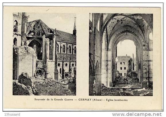 Carte Postale Ancienne Cernay - Eglise Bombardée - Ruines Guerre 1914 1918 - Cernay