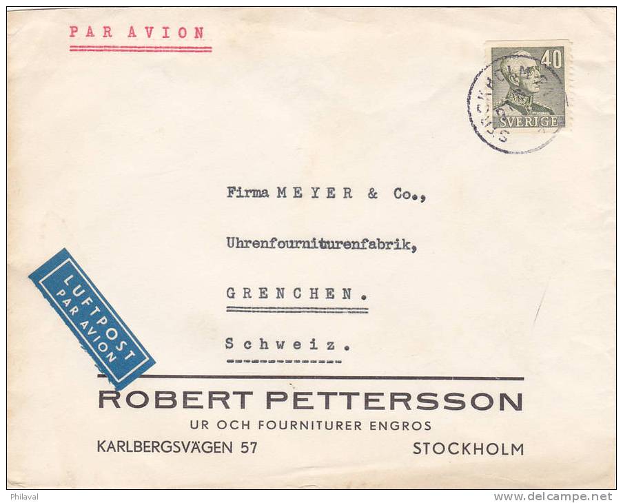 Lettre De Suède / Sverige, Stockolm, Firme Robert Petterson, Pour Grenchen - Storia Postale