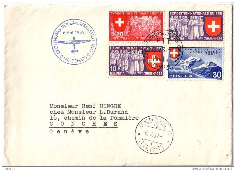 SUISSE-EXPOSITION NATIONALE SUISSE 1939-PRO AERO - Poststempel