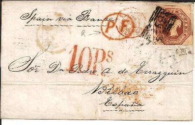 GBV227/ Mi.Nr.6 IIIa (10 Pence Tarif To Spain) (PF) 1854 (brief, Cover, Letter, Lettre) - Cartas & Documentos