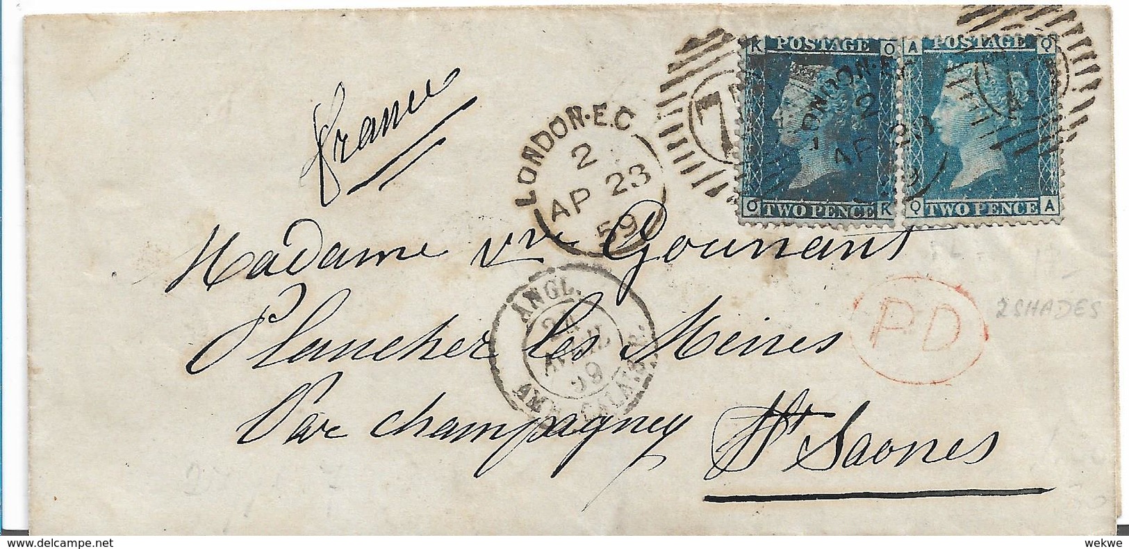 GBV231 / Victoria 2 Pence, SG 45, Plate 7, 1 Marke Mit Ivory Head - Lettres & Documents