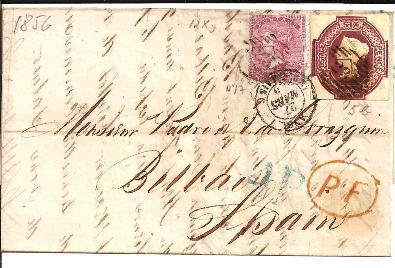 GBV235/ (PF) 10 Pence + Spanien 4 Reales 1856, London-Bilbao Super Schnitt. B(rief, Cover, Letter, Lettre) - Covers & Documents