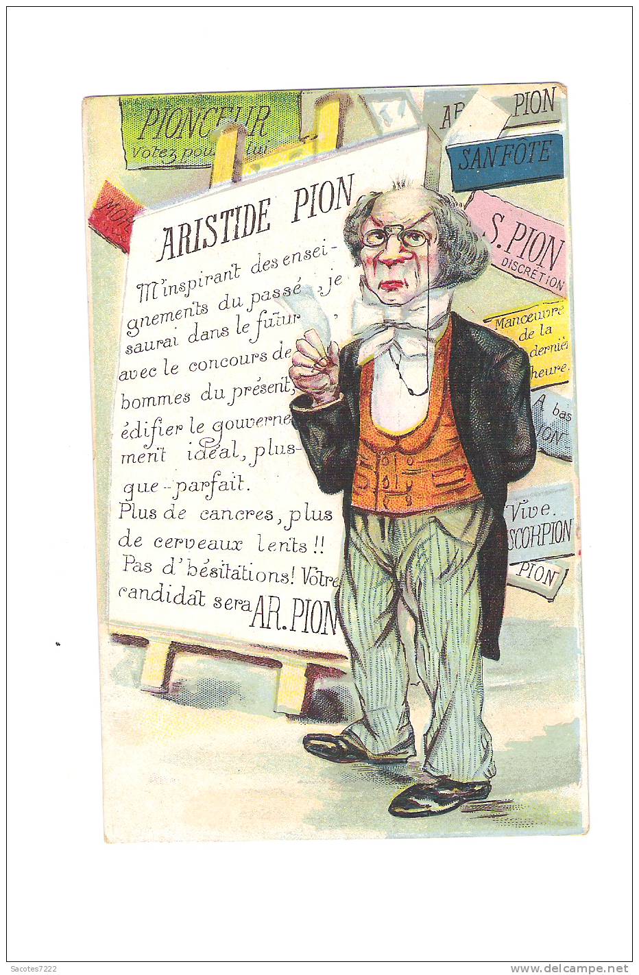 SUPERBE CPA POLITIQUE COULEUR - Aristide PION - Partidos Politicos & Elecciones