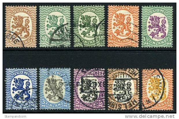 Finland #143-52 Used Arms Of Republic Set From 1927-29 - Usati
