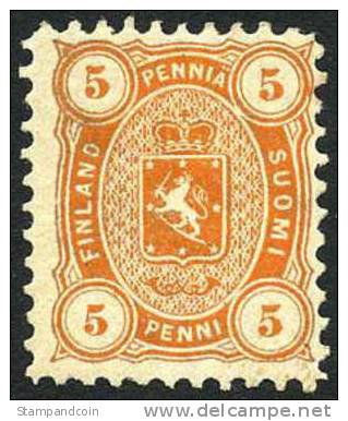 Finland #18 Mint Hinged 5p Orange From 1875 - Unused Stamps