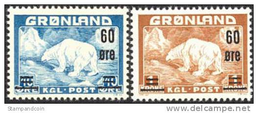 Greenland 39-40 Mint Never Hinged Surcharged Set From 1956 - Ungebraucht
