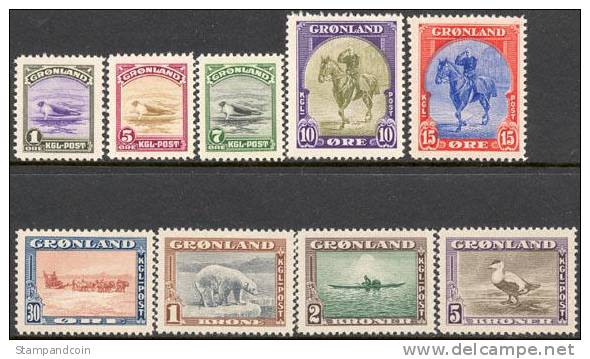 Greenland 10-18 Mint Hinged Set From 1945 - Ungebraucht