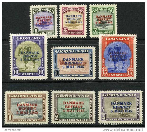 Greenland #19-27 Mint Hinged Denmark Liberation Set From 1945 - Neufs