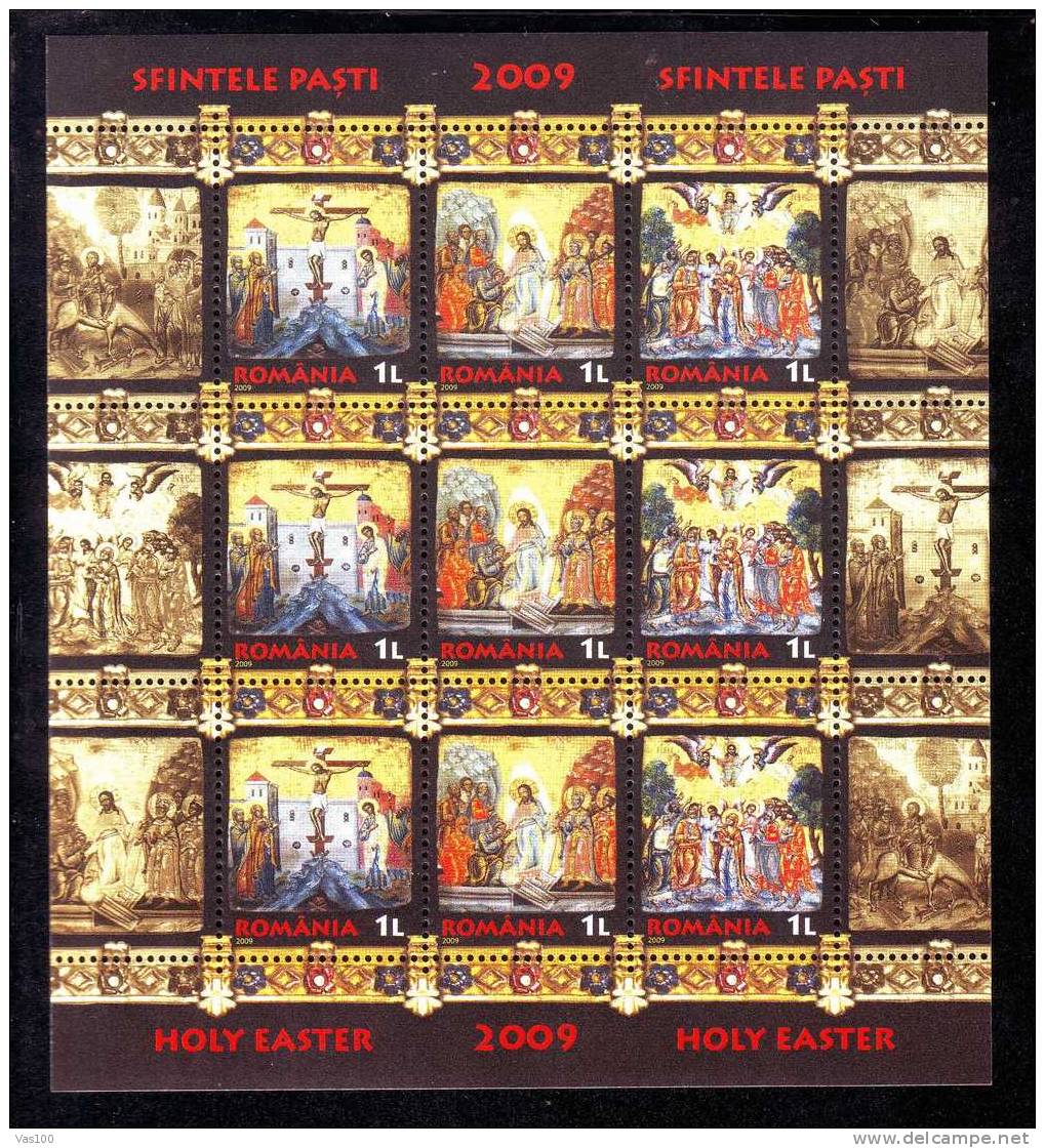 Holey Easter,Pasque 2009 Minisheet MNH ** 5 Diff Tabs!! -  Romania.Extra Price Face Vallue!! - Blocs-feuillets