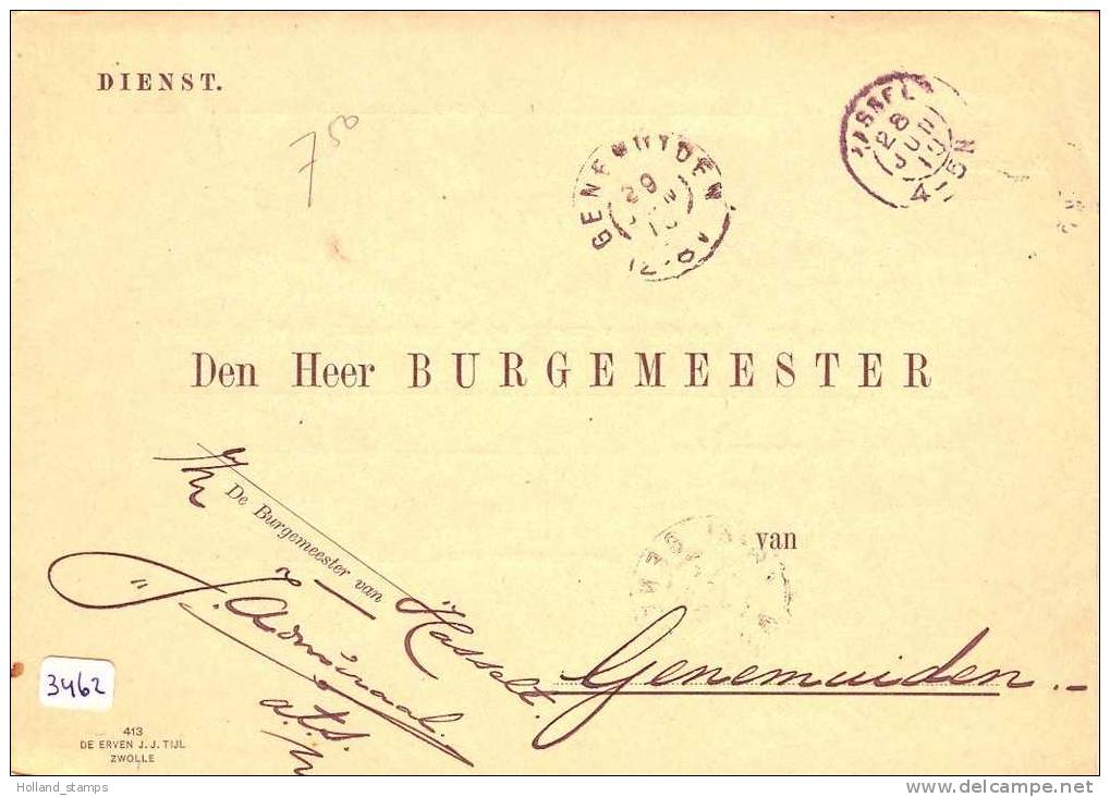 HANDGESCHREVEN DIENSTKAART Uit 1910 Van HASSELT Naar GENEMUIDEN (3462) - Postal Stationery