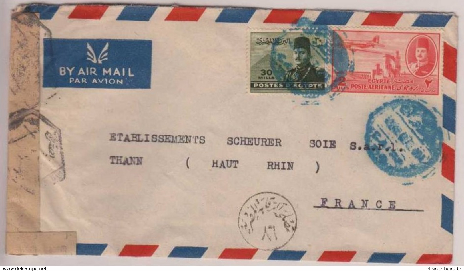 Egypte -  ENVELOPPE Avec CENSURE De LE CAIRE  Pour Thann - 1947 - Cartas & Documentos