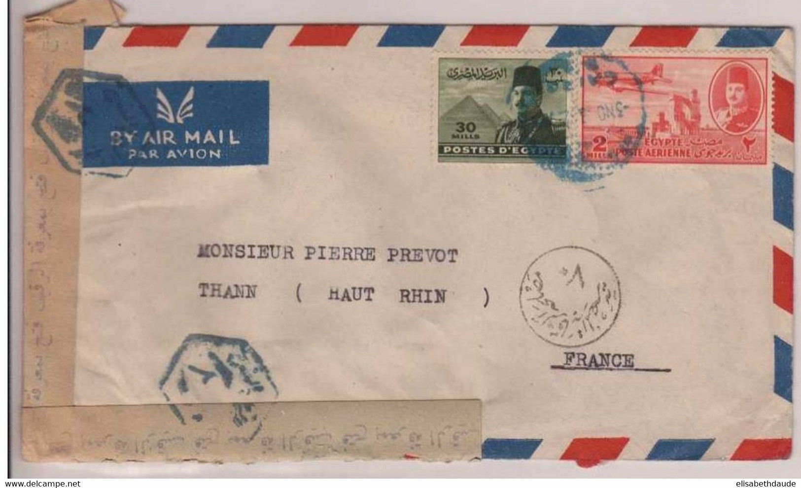 Egypte - 2° Guerre -  Lettre Censurée  Pour Thann - 1945? - Lettres & Documents