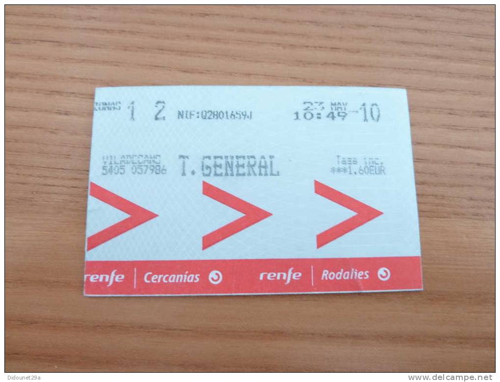 Ticket De Transport T.GENERAL, Renfe/Cercanias - Rodalies, Barcelone (Espagne) - Europe