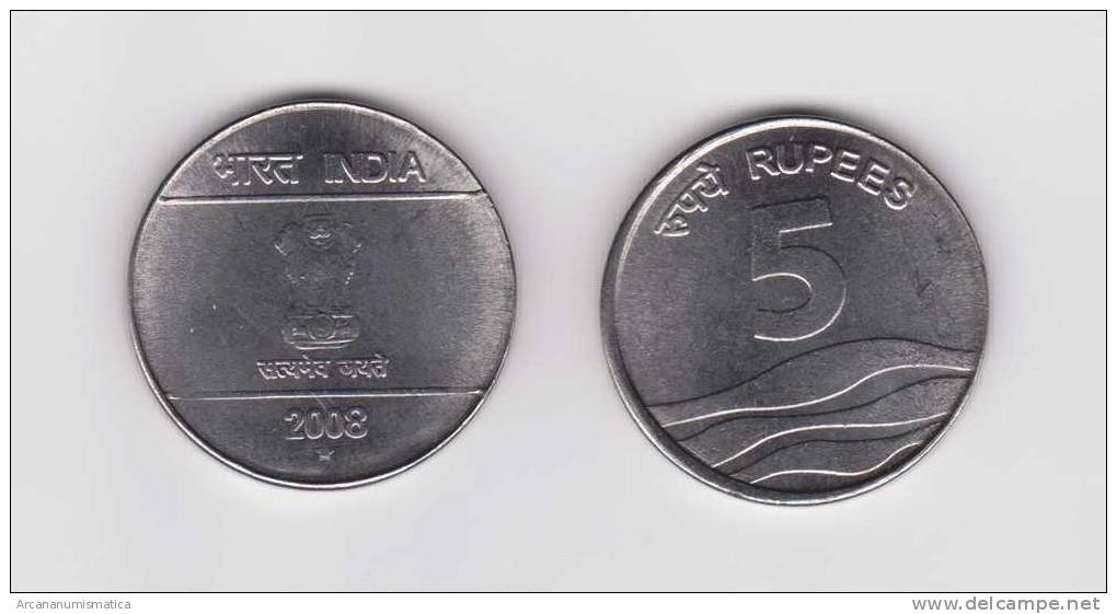 INDIA  ( REPUBLIC )   5 RUPIAS  2008 KM# 330  SC/UNC  "WAVY LINES"   DL-6938 - India