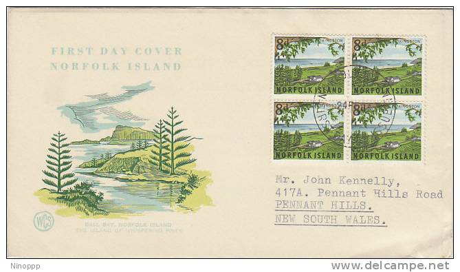 Norfolk Island-1964 Pictorials Definitives 8d Block 4 WCS  FDC - Norfolk Island