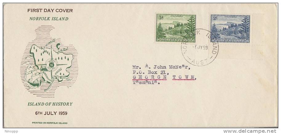 Norfolk Island-1947 Ball Bay 3d Green And 2sh Blue First Day Cover - Norfolk Island