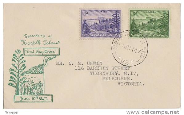 Norfolk Island-1959 Ball Bay 1d Violet And 1.5d Green FDC - Norfolk Island