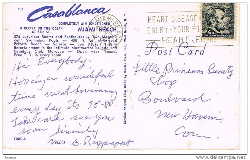 Postal, MIAMI BEACH, 1968 (USA), Post Card, Postkarte, - Cartas & Documentos