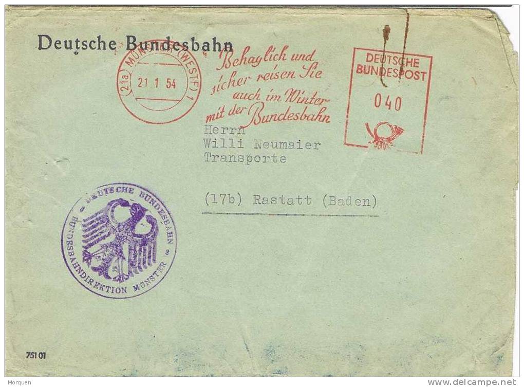 Carta MUNSTER 1954. (Alemania)  Bundesbahn - Lettres & Documents
