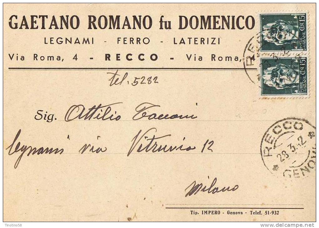 Recco   Storia  Postale  1942 - Genova