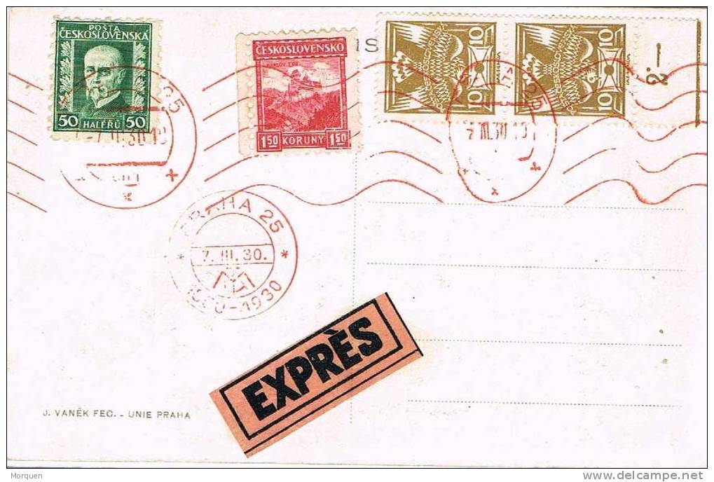 Tarjeta Expres PRAHA 1930 Checoslovaquia. President Masaryk - Lettres & Documents