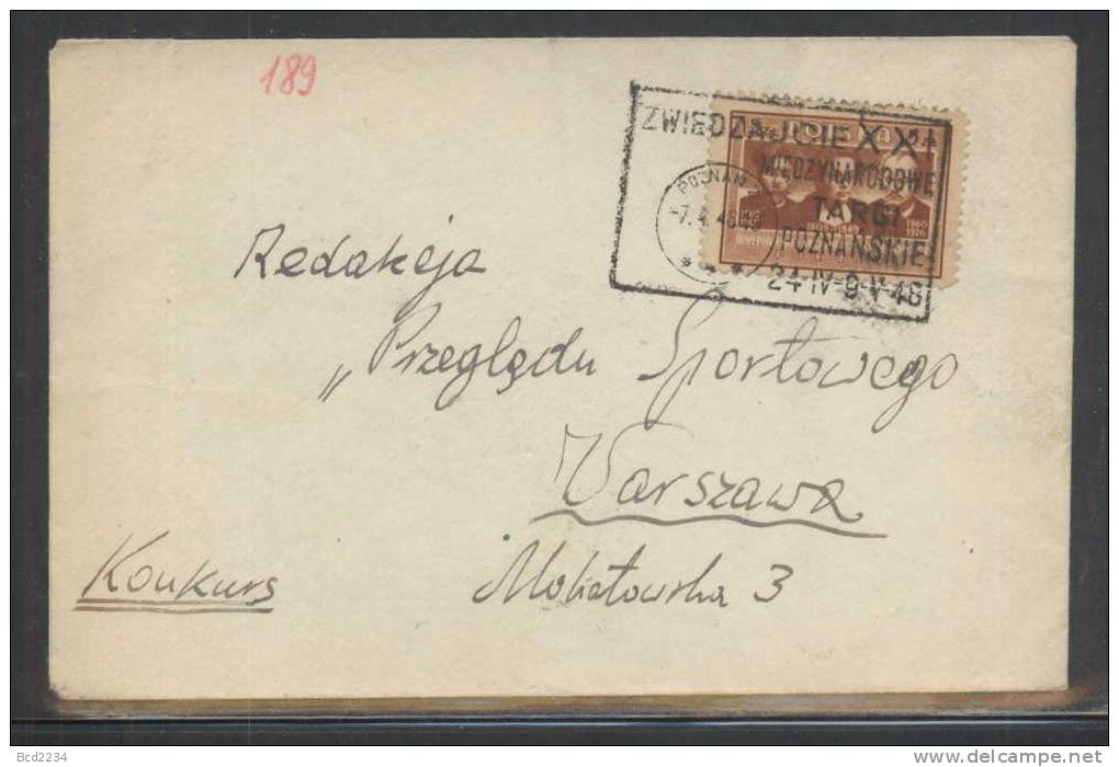 POLAND 1949 POZNAN TRADE FAIR SPECIAL CANCEL ON POSTALLY USED COVER (MYSLICKI #49 025 POZNAN 2 3 STAR VERSION) - Cartas & Documentos