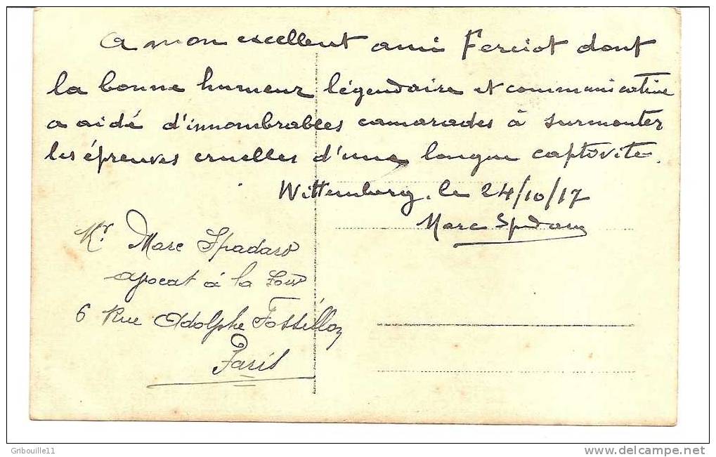 WITTENBERG   -   "(SPADARD Marc Avocat à PARIS )" AU CAMP DE PRISONNIERS DE GUERRE    LE 24 10 1917 - Wittenberg