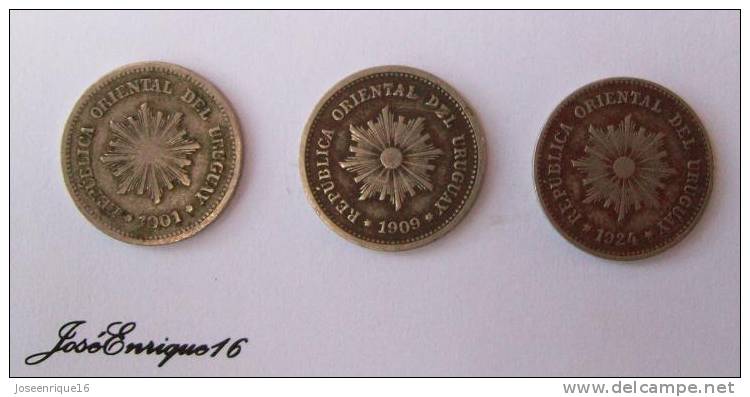 URUGUAY 1 CENTESIMO - 3 MONEDAS IMAGEN SOL 1901-1909-1924- 3 SOL IMAGE Pièces De Monnaie - COINS - Uruguay