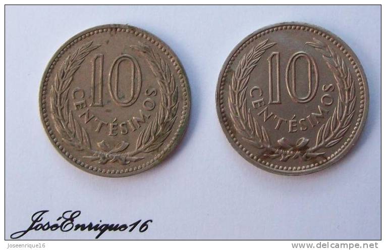 2 COINS - MONNAIE - CURRENCY, URUGUAY 1953 - 1959, 10 CENTESIMOS - Uruguay
