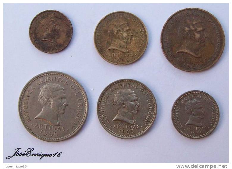 6 COINS - MONNAIE - CURRENCY, URUGUAY 1960  2, 5, 10, 25, 50CENTESIMOS, 1 PESO - Uruguay