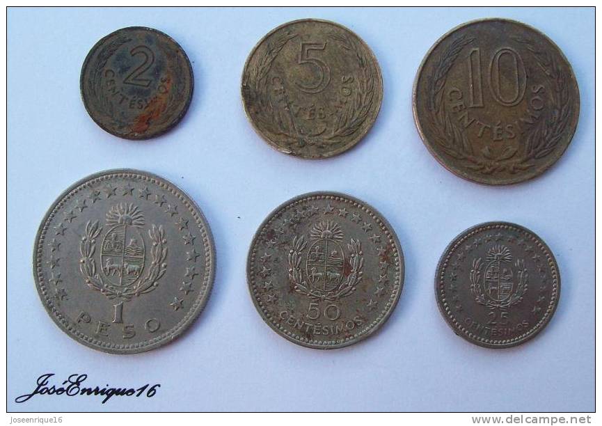 6 COINS - MONNAIE - CURRENCY, URUGUAY 1960  2, 5, 10, 25, 50CENTESIMOS, 1 PESO - Uruguay