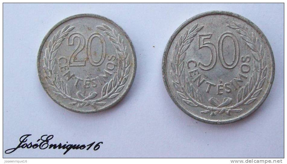 2 COINS - MONNAIE - CURRENCY, URUGUAY 1965, 20 Y 50 CENTESIMOS. ALUMINIO, ALUMINUM - Uruguay