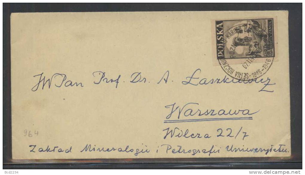 POLAND 1946 (POZNAN 2) MARCHLEWSKI DEATH ANNIV SPECIAL CANCEL ON POSTALLY USED COVER (MYSLICKI #B46 071) - Briefe U. Dokumente