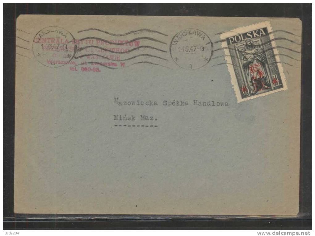 POLAND 1946 20 - 250GR STANDARD LETTER RATE WARSZAWA TO MINSK MAZOWIECKI SINGLE FRANKING USAGE OF Fi 418 - Cartas & Documentos