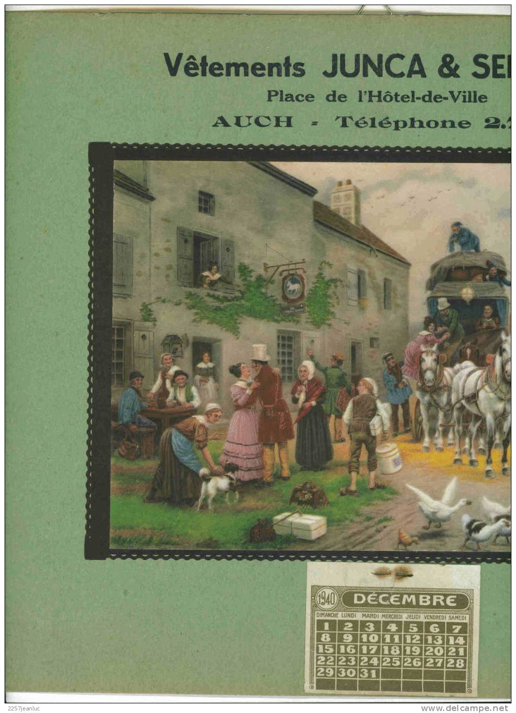 Beau Calendrier Des Vetements Junca & Sengés Tableau Diligance 18 Eme Auch 1940 - Grand Format : 1921-40