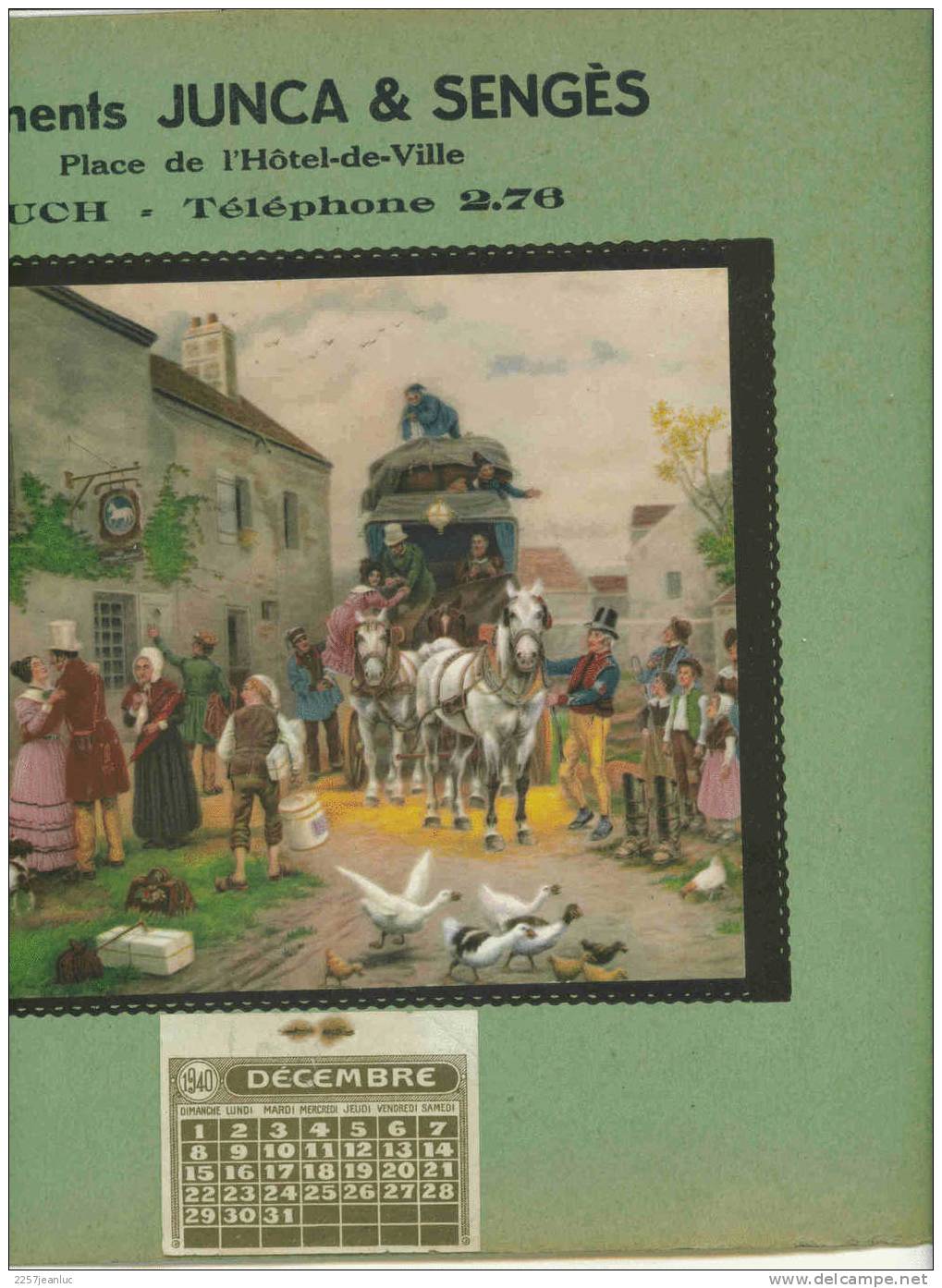 Beau Calendrier Des Vetements Junca & Sengés Tableau Diligance 18 Eme Auch 1940 - Grossformat : 1921-40