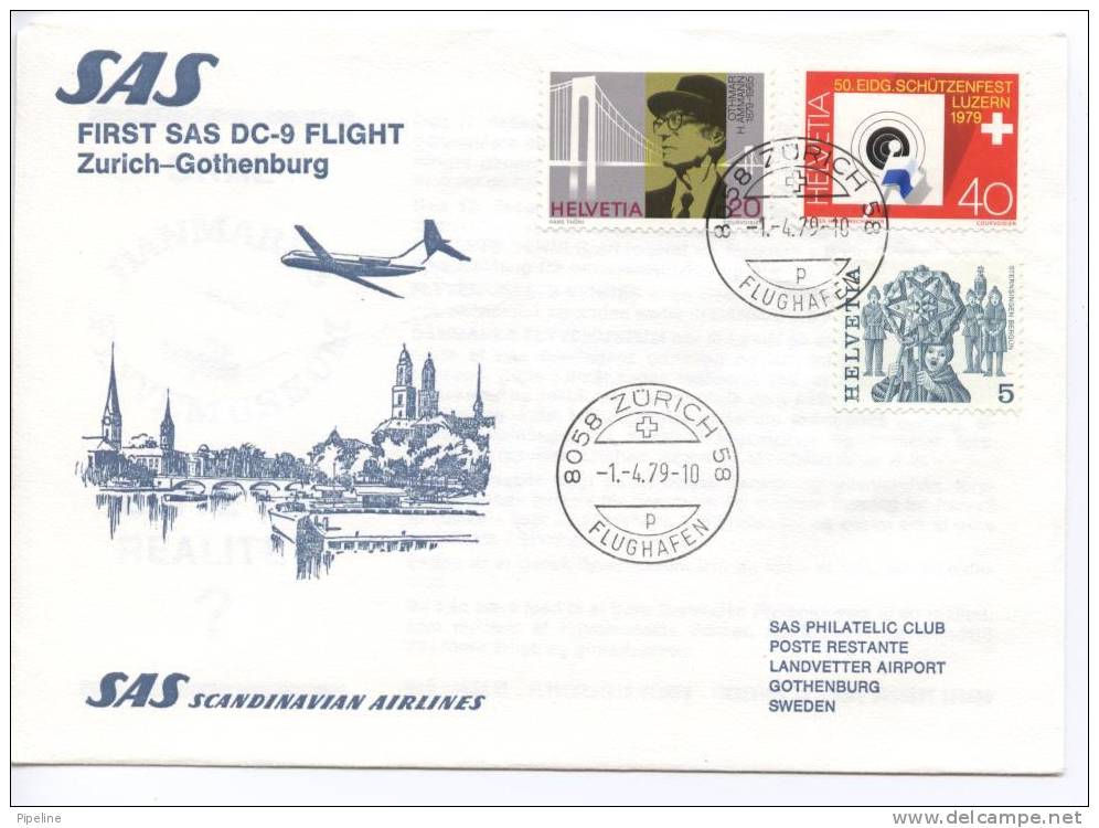 Switzerland First SAS DC-9 Flight Zurich - Gothenburg 1-4-1979 - Covers & Documents