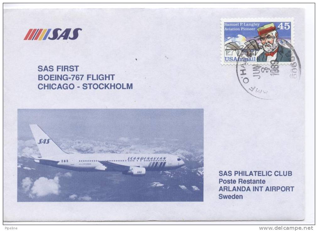 USA First SAS Boeing-767 Chicago - Stockholm 8-6-1989 - Covers & Documents