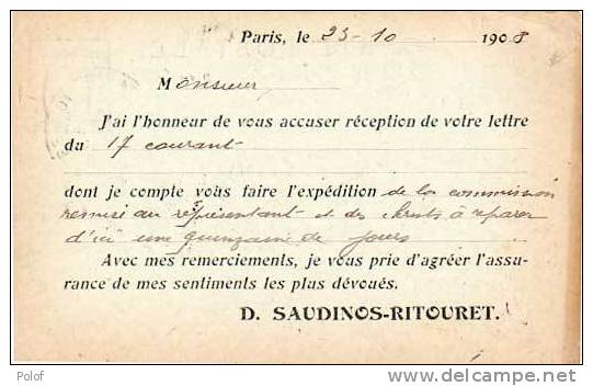 Cpa Commerciale - Maison D. Saudinos-ritouret - Paris VI°     (12437) - Marchands