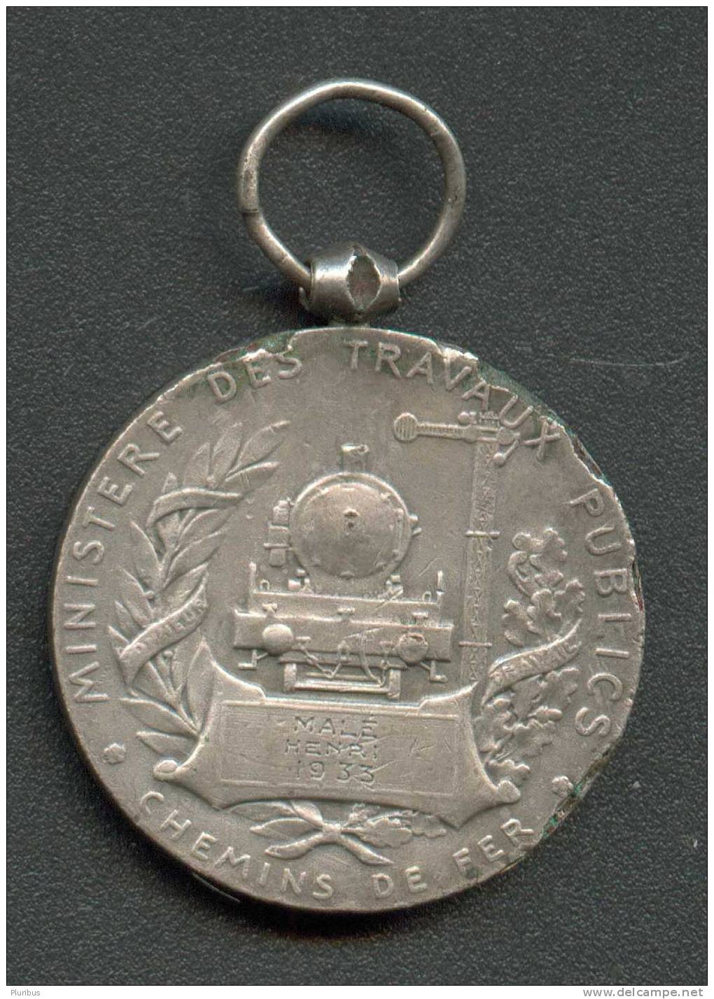 FRANCE 1933 RAILWAY TRAIN LOCOMOTIVE MEDAL, MINISTERE DES TRAVAUX,  CHEMINS DE FER, MALÈ HENRI 1933 - Frankreich