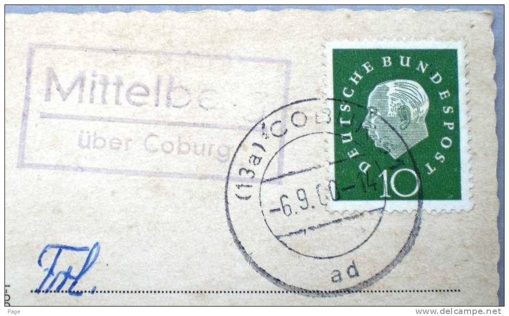 Coburg,Veste Coburg über Dem Hofgarten,Mittelberg,Landpoststempel,1960,Philatelie, - Coburg